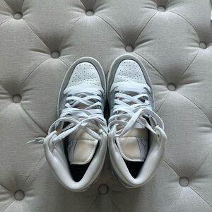 Nike White and Gray Sneakers with icy blue bottoms